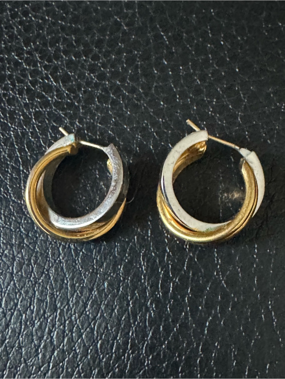 Vintage Fifth Avenue Gold & Silver tone Twisted Hoop Earrings 14k gold posts
